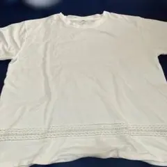 ホワイト 半袖 Tシャツ レース装飾付き