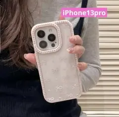 【新品未開封】iPhone13pro ケース リボン ラインストーン ピンク