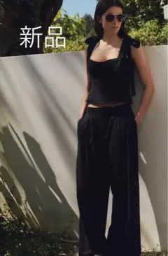 新品タグ付8600円！ZARA ザラ＊マルチプリーツサイド刺繍パンツ　S