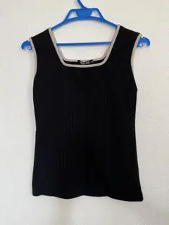 黒 リブニット ノースリーブ トップス