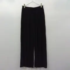 『プリーツ』ブラック ガウチョ ワイドパンツ【M】ストレッチ ウエストゴム