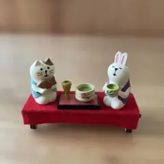 コンコンブル　お抹茶うさぎ:お抹茶盆:三毛猫たいやき: 茶店縁台　4点セット