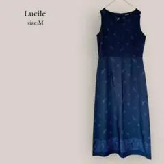 【Lucile】✨美品✨ノースリーブワンピース　ミモレ丈　ペイズリー　ネイビー