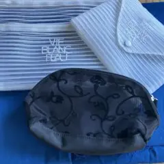 VIF BLANC PEACH ストライプポーチセット 黒ポーチ