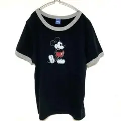 リンガーTシャツ Lサイズ ディズニー ミッキー 黒×ベージュ ユニセックス