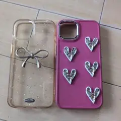 iPhone14ケース クリア＆ピンクハートセット2点セット