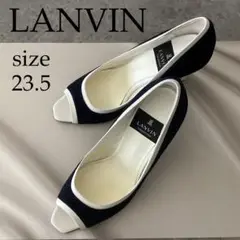 新品未使用　LANVIN ネイビー×ホワイト　オープントゥハイヒール 23.5