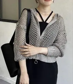 Thevon ラメメッシュジップニットパーカー グレー 試着のみ美品