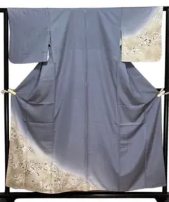 付下げ 訪問着 互い違い鷹羽紋 金銀箔 縫い取り 花文 作家物 落款 イ9992