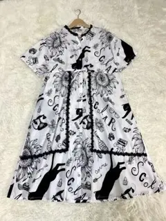 本日限定！ScoLar 半袖　膝丈　総柄シャツワンピース　サイズ　M