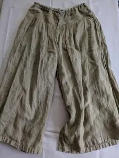 カーキ ガウチョパンツ リネン風