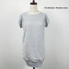 ヒロコビス 柄刺繍 サマーニットカットソー 半袖 水色 サイズ9*KA469