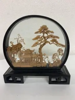 中国 軟木画 置物 コルク画 コルク彫刻 キズ汚れあり 長期自宅保管品