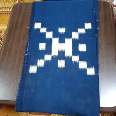 m-1954 絵絣 幾何学模様 古布木綿 34cmx195cmx2幅