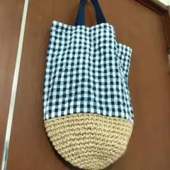 チェック柄かごバッグ