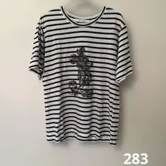 美品　H.A.KコラボディズニーTシャツ　黒×白ボーダー