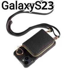 GalaxyS23 ケース　ブラック　レザー風　カードケース　 ショルダーベルト