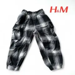 【美品】H&Mキッズ チェック柄カーゴパンツ サイドポケット付き 100/105