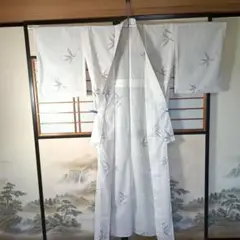 夏の着物　竹模様の白い着物