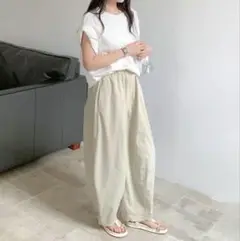 アイボリー 速乾ワイドコクーンパンツ サイドポケット付き