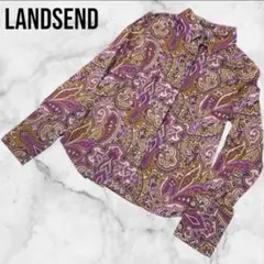 ランズエンド　総柄シャツ　ペイズリー　スリランカ製　紫