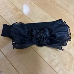 ゴムベルト　ウェストベルト　黒の飾りベルト　レディース