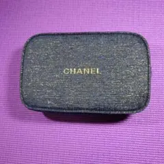 CHANEL ラメ入りネイビーポーチ