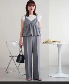 グレー セットアップバルーンキャミサロペット