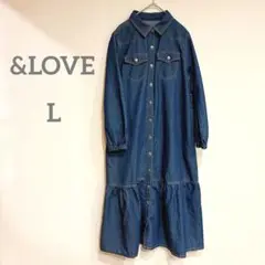 アンドラブ　L デニム　ワンピース フリル　&LOVE