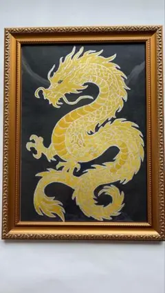 金の龍（ゴールドドラゴン） A4サイズ 原画 手描き 金運 インテリアアート