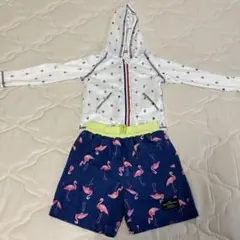 フラミンゴ柄水着・ラッシュガードセット
