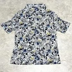 美品＊ジャンニロジュディチェ ハイネック半袖カットソー 36 ブルー系総柄日本製