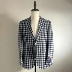 【未使用タグ付き】HILTON 毛×ポリ　リングヂャケット　チェック　青×黒×白