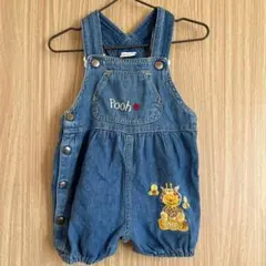 ディズニーストア disney プーさん オーバーオール 刺繍 80cm ブルー