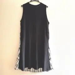 Grandeir ノースリーブワンピース　切り替えフレア　ブラック×チェック