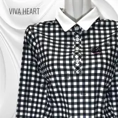 VIVA HEART ビバハート ギンガムチェック 長袖ポロシャツ白×黒 L