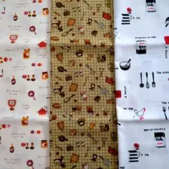 カットクロス3枚組 キッチン柄綿生地　約52cm×30cm
