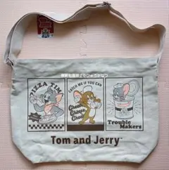 トムとジェリー　バッグ　ショルダーバッグ　ファスナー付き　アイボリー