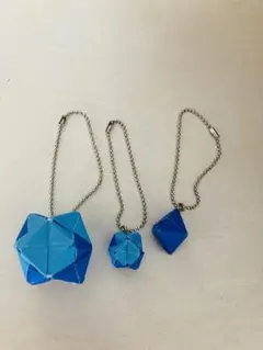 手作り　青い折り紙のキーホルダー3点セット