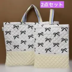 No.962 レッスンバック&上履き袋　2点セット　リボン柄