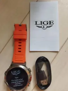 オレンジバンド　LIGE スマートウォッチ LED 通話 メッセージ通知