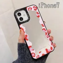 ピンクレッド iPhone7 ケース 背面ミラーカバー 鏡 レオパード柄 豹柄s