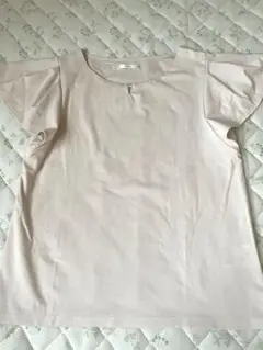 index 白ベージュ系　胸パールフレアスリーブTシャツ