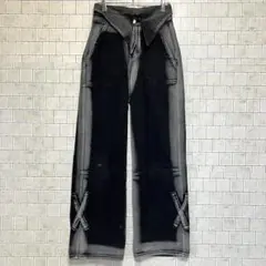 ユニークデザイン ガウチョパンツ Mサイズ ブラック/グレー　シンプル人気カラー