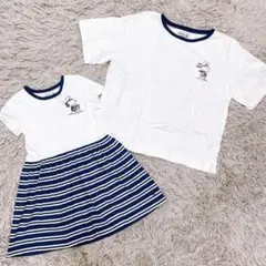 極美品　プチバトー　スヌーピー　ワンピース　半袖　Tシャツ　親子　姉妹