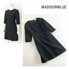 23j9 MADISONBLUE 膝丈 5分袖ワンピース ウール生地 ブラック
