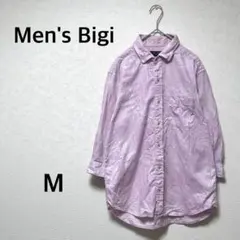 メンズビギ　レギュラーシャツ 七分袖　薄紫　パープル　ボタニカル　綿　リネン　M