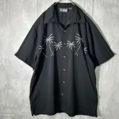 ヤシの木 刺繍 シャツ 黒 ゆったり XL 涼感