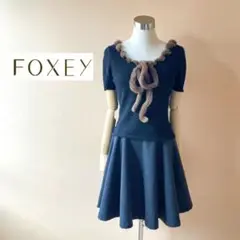 美品✨FOXEYフォクシー✨カシミヤショートスリーブニット ブラックミンク 40