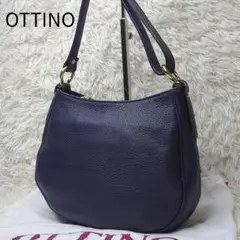 美品✨オッティーノ ショルダーバッグ シボ革 紫 ゴールド金具 ロゴプレート